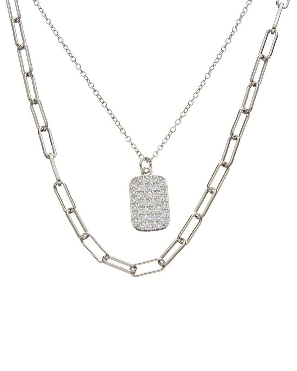 Juvell White 18K Plated Cz Dog Tag Link Necklace