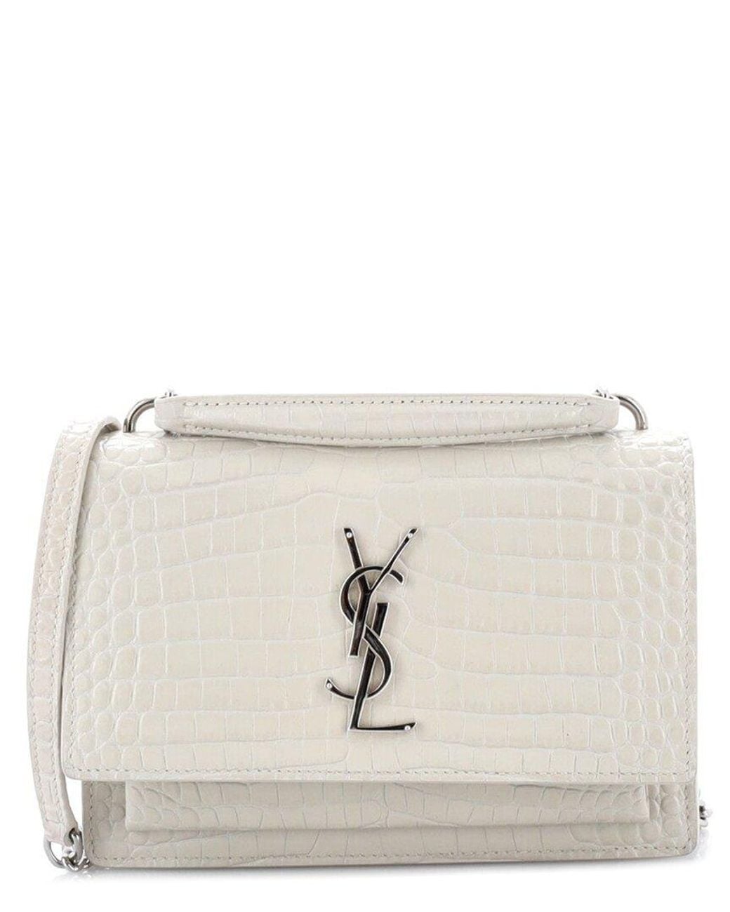 Saint Laurent Natural Croc-Embossed Leather Sunset Top Handle Chain Wallet (Authentic Pre-Loved)