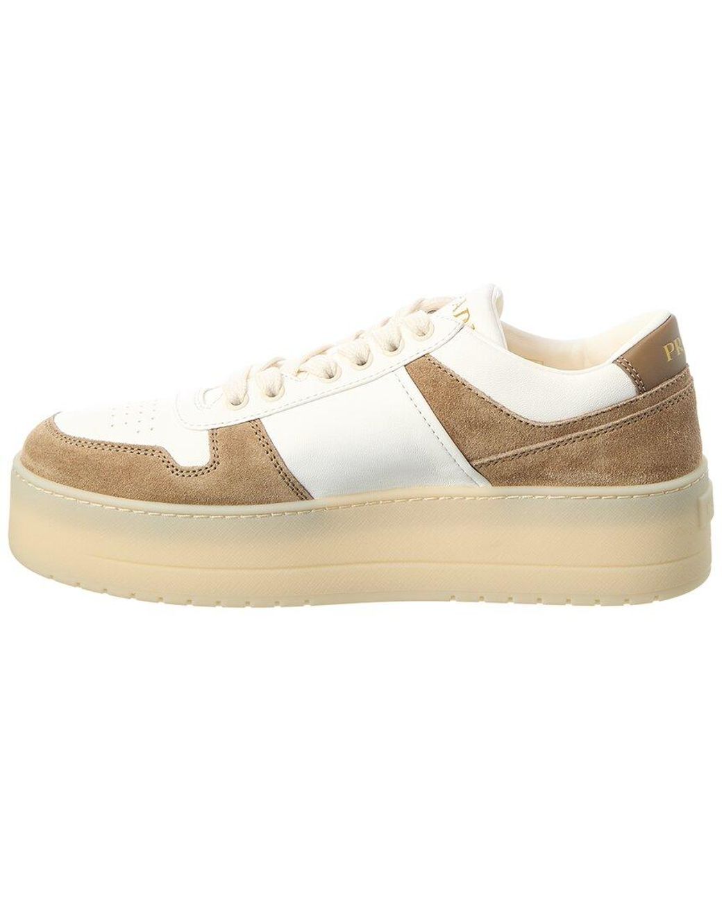 Prada White Downtown Suede & Leather Platform Sneaker