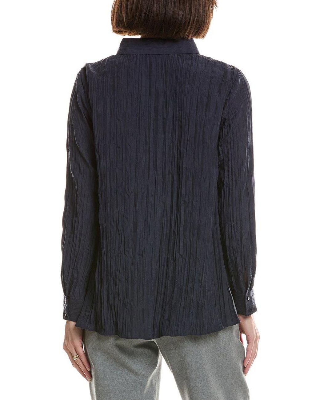 Eileen Fisher Blue Petite Silk Pleated Shirt