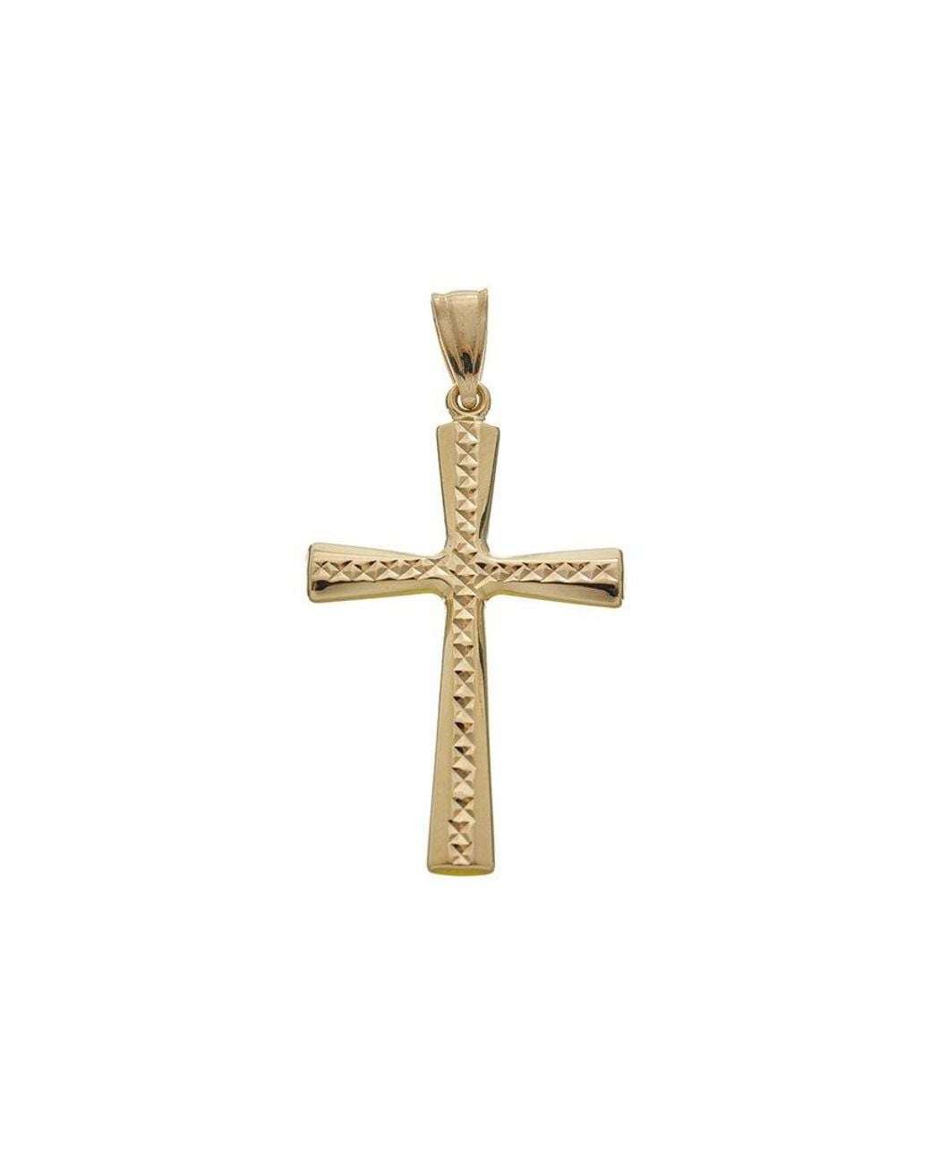 Italian Gold White 14K 37Mm Diamond Cut Cross Pendant