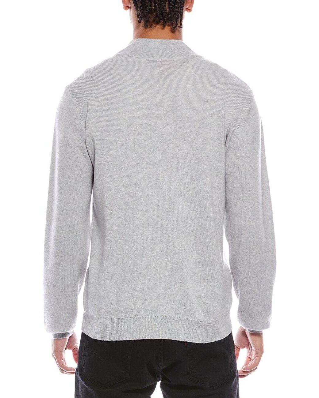 Brodie Cashmere Gray Ribbed Wool & Cashmere-Blend 1/4-Zip Mock Neck Sweater for men