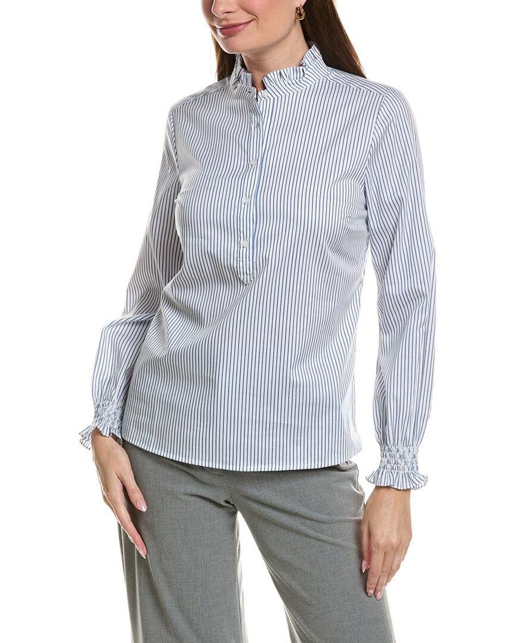 tyler boe Gray Gwen Pinstripe Ruffle Neck Top