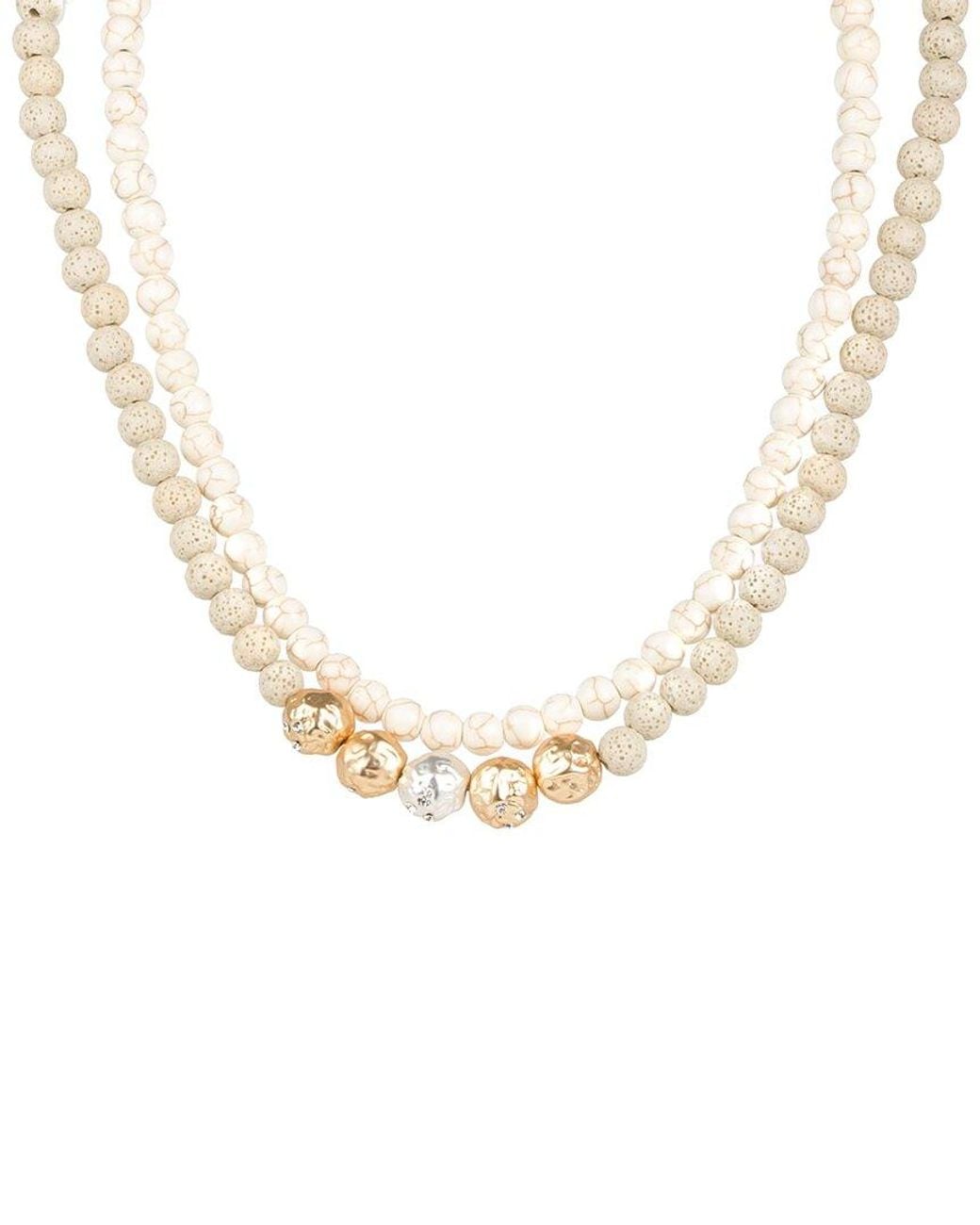 Saachi White Copper Natural Stones Layered Necklace