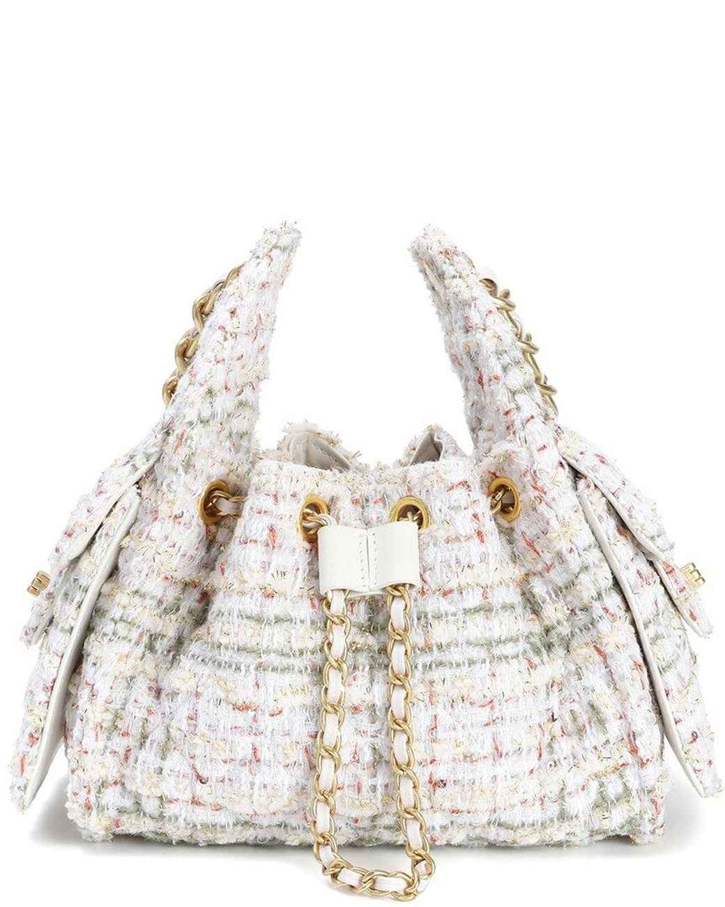 Tiffany & Fred Paris White Tweed & Leather Shoulder Bag