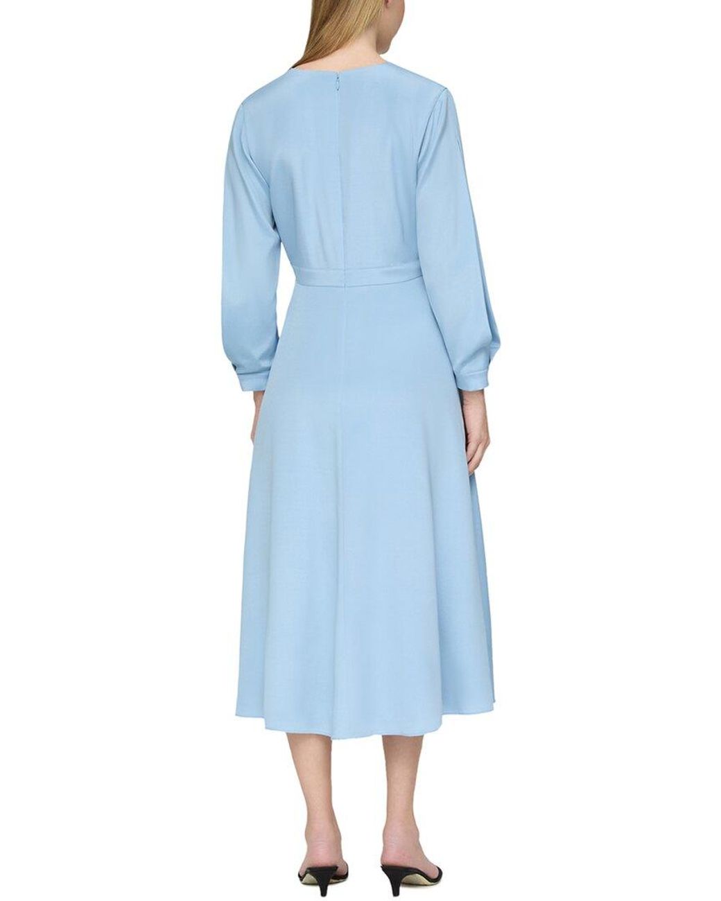 Lafayette 148 New York Blue Lantern Sleeve Surplice Silk-blend Dress