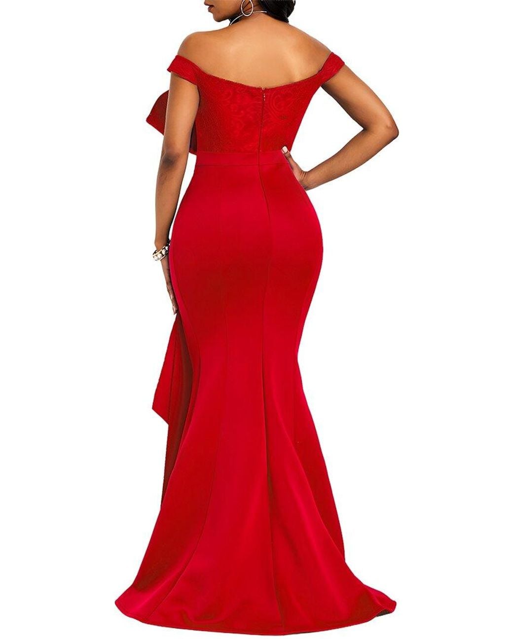 Vincent Red Off The Shoulder Solid Maxi Dress