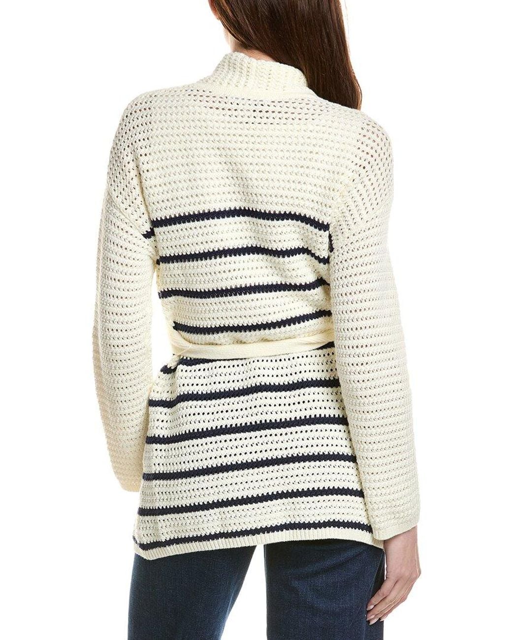 Tommy Bahama White Stripe Crochet Stitch Cardigan