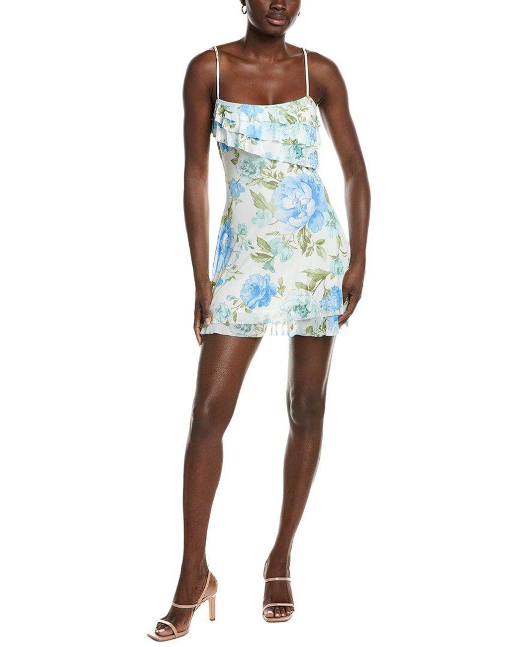 Marion Blue Floral Print Mesh Mini Dress