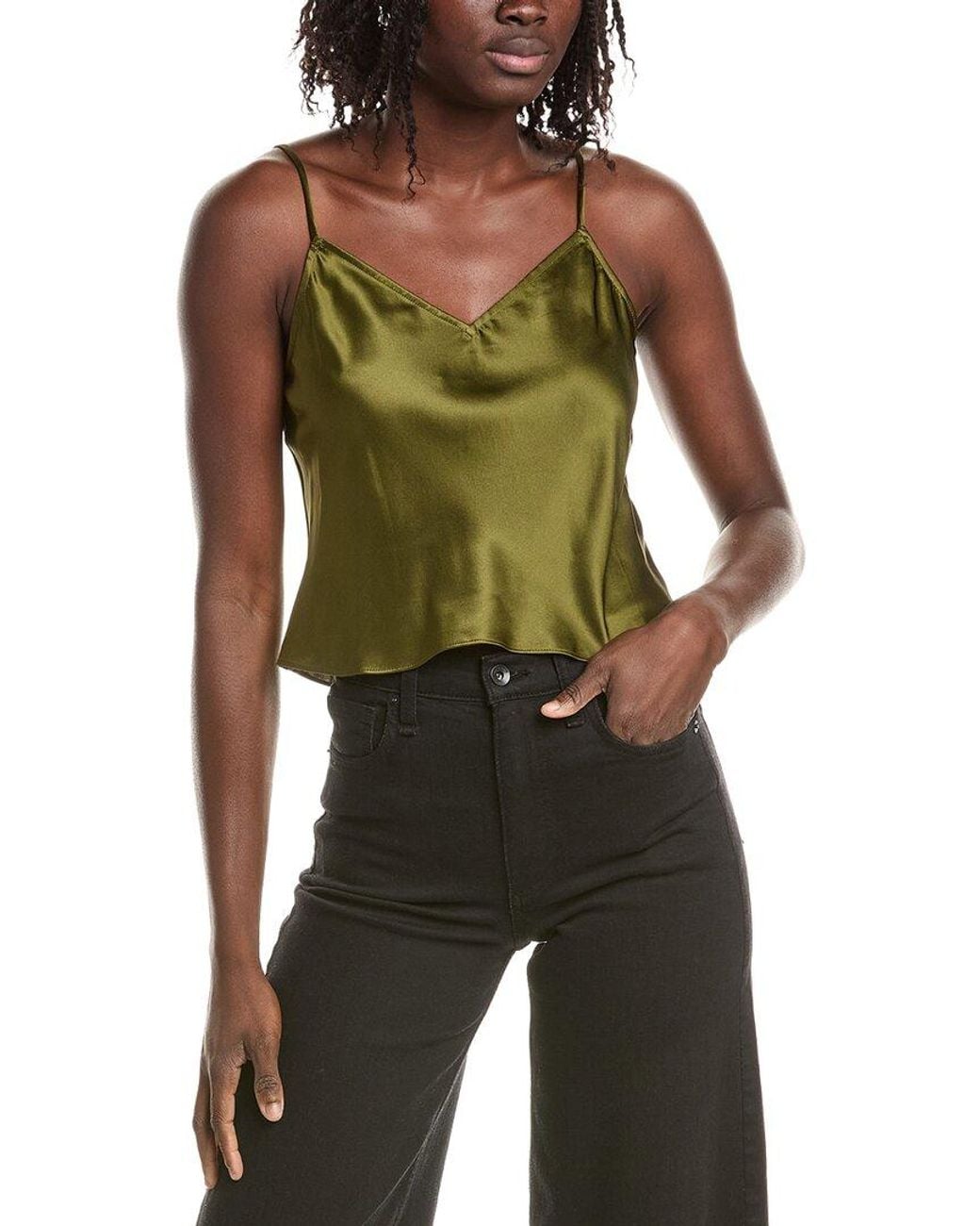 REVERIEE Green Satin Silk Blouse
