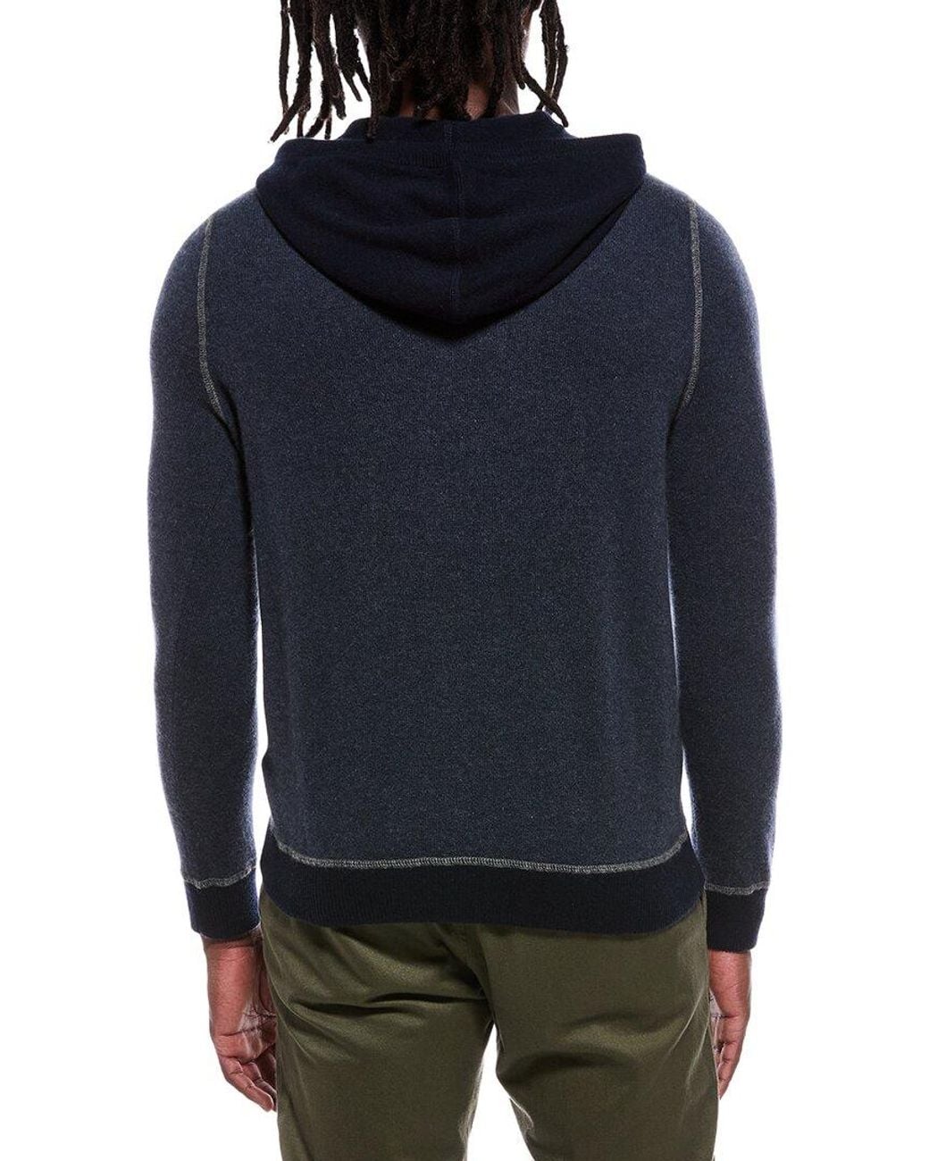 Autumn Cashmere Blue Colorblock 100% Cashmere Hoodie for men