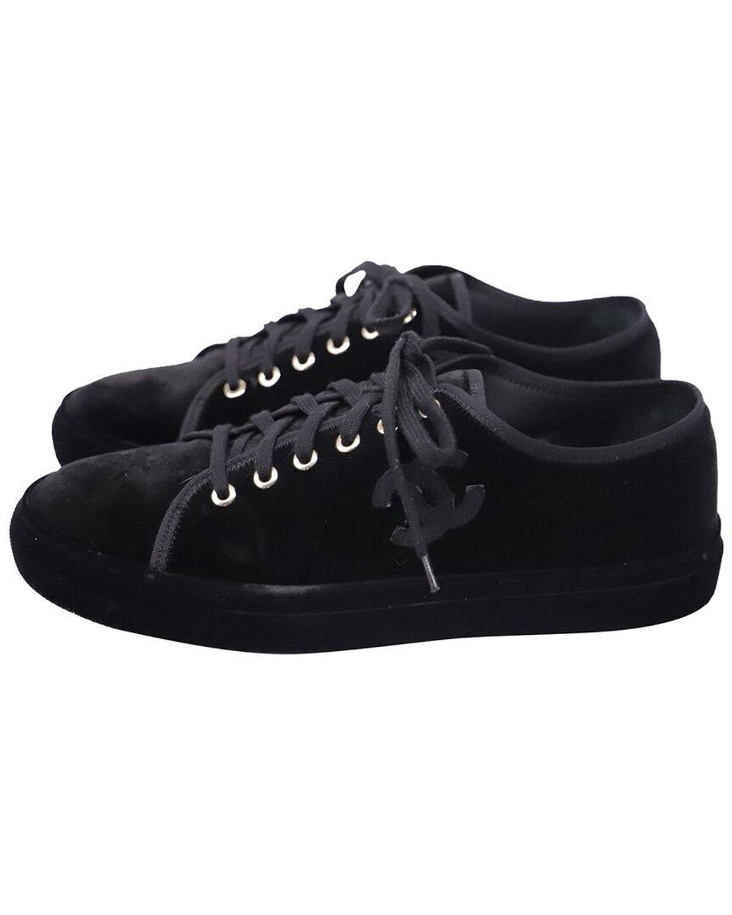 Chanel Black Leather Interlocking Cc Logo Sneaker (Authentic Pre-Loved)