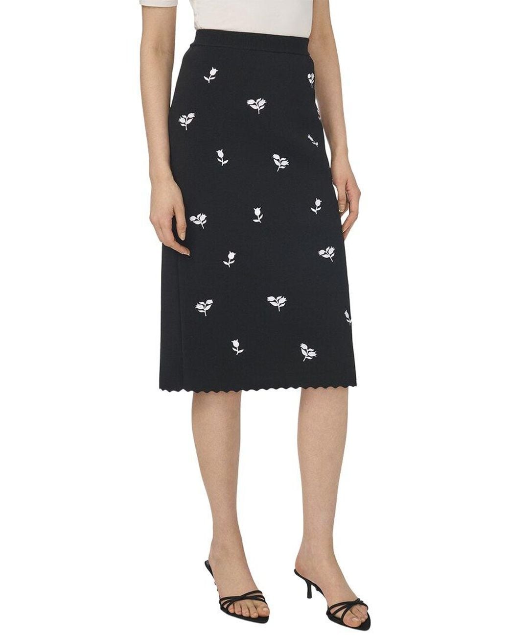 Cece Black Embroidery Midi Skirt