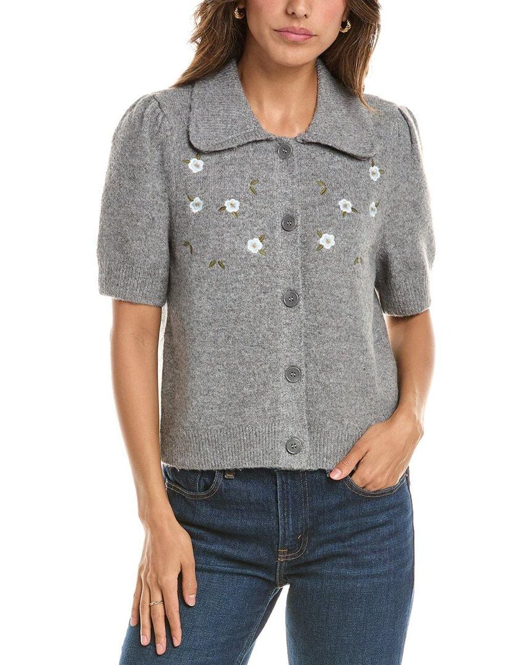 NVLT Gray Collared Embroidered Sweater