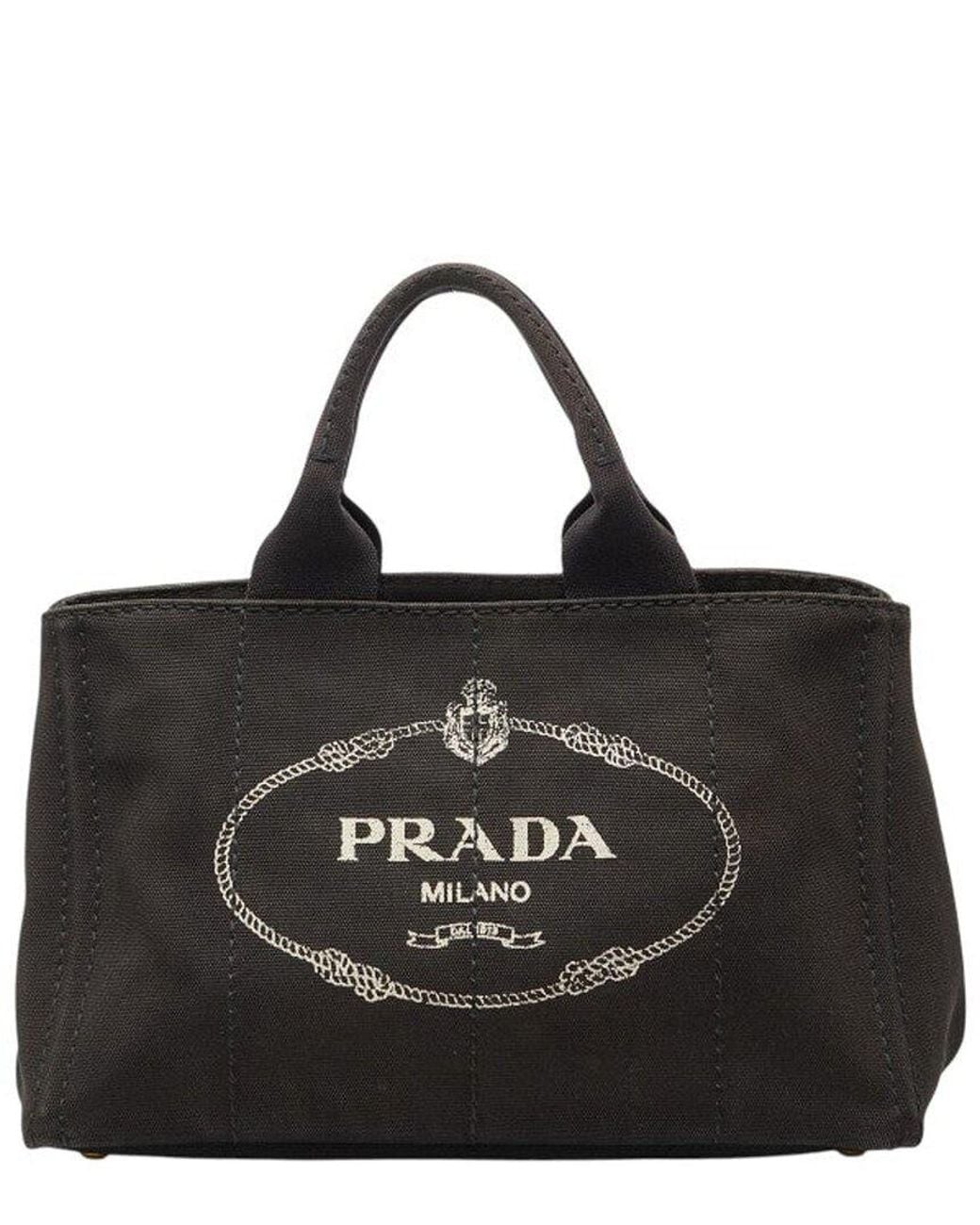 Prada Black Canvas Canapa M Triangle Logo Handbag (Authentic Pre-Loved)