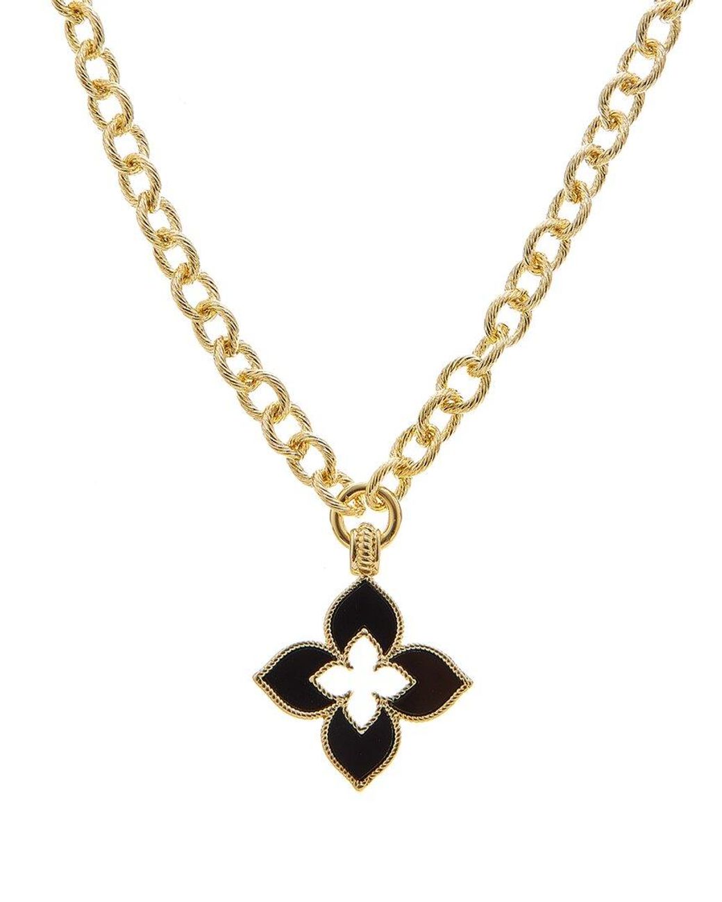 Juvell Metallic Plated Lab-Grown Onyx Clover Necklace