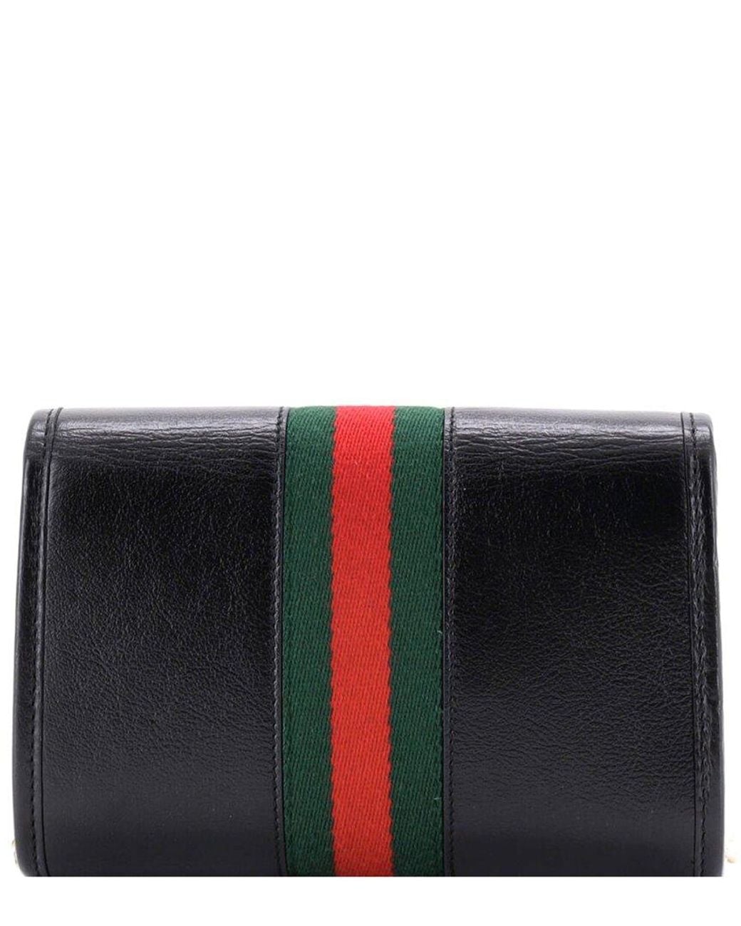 Gucci Black Sheep Leather Rajah Web Chain Shoulder Bag Mini (Authentic Pre- Loved)