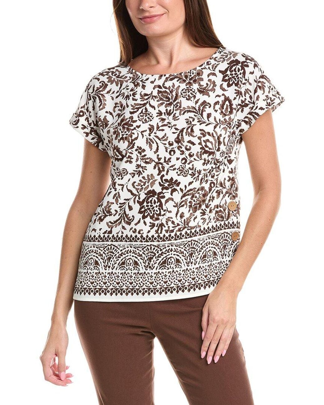 Jones New York White Petite Button Detail Blouse