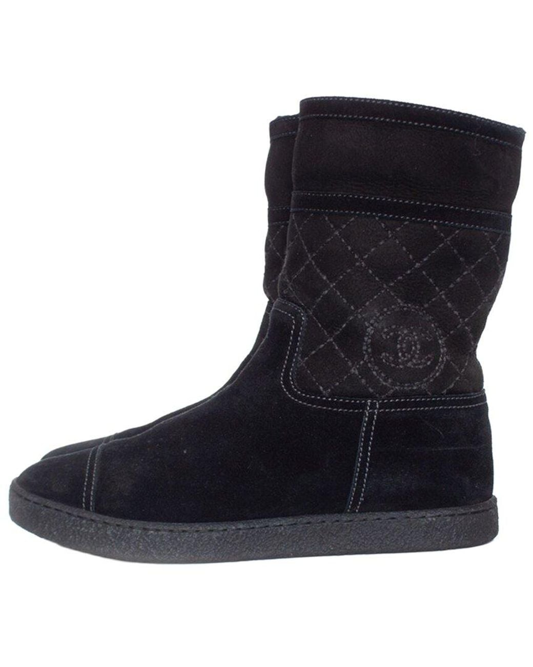 Chanel Black Suede Quilted Bootie (Authentic Pre-Loved)