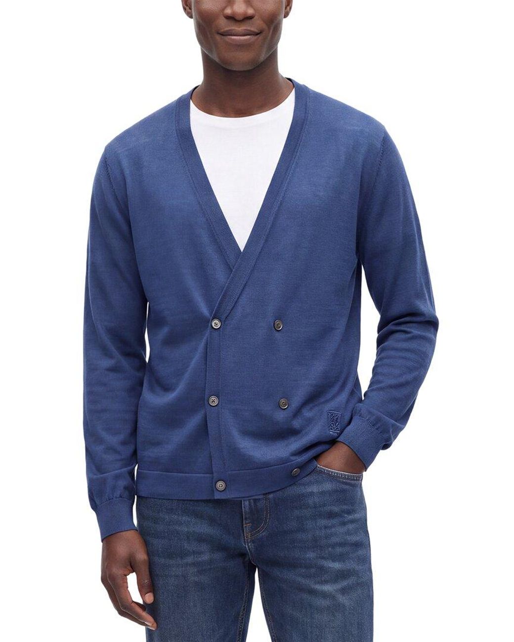 Corneliani Blue Cc Collection Double-Breasted Cardigan for men