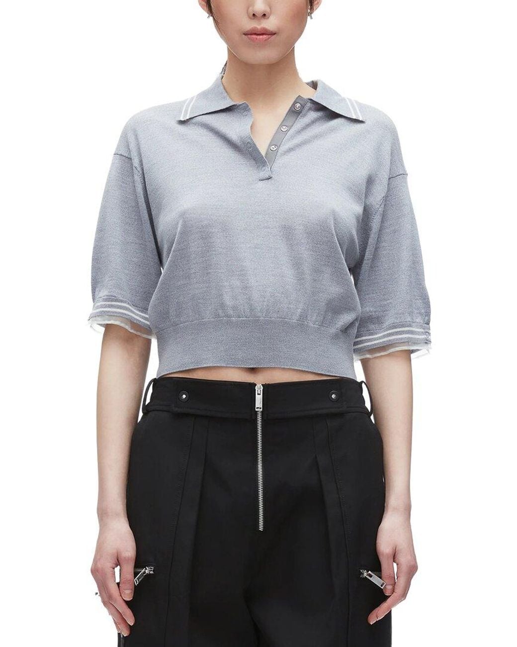 3.1 Phillip Lim Blue Wool Cropped Polo Sweater