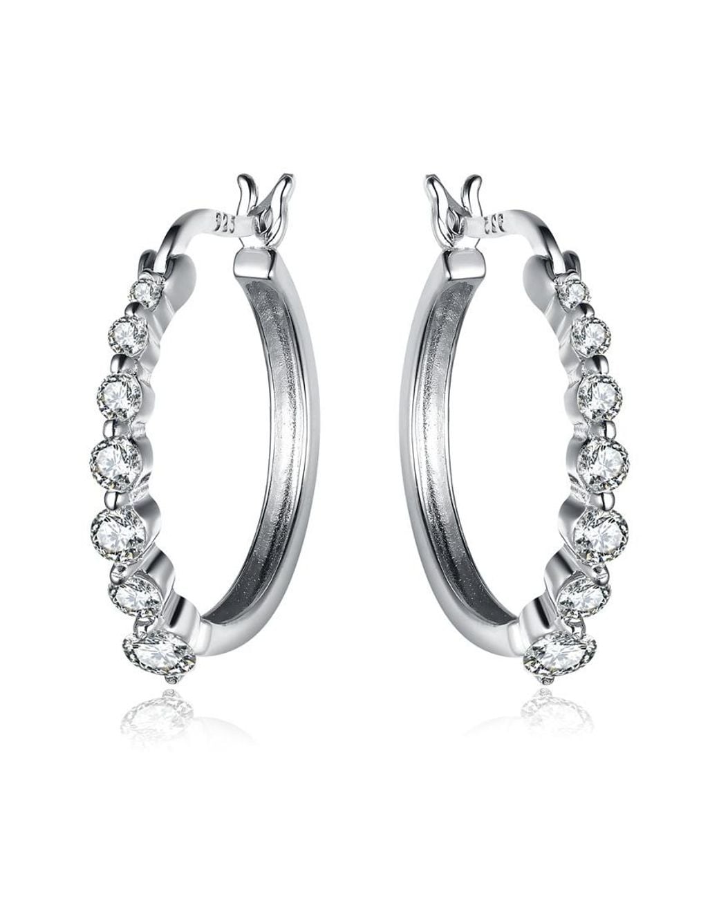 Genevive Jewelry White Silver Cz Hoop Earrings