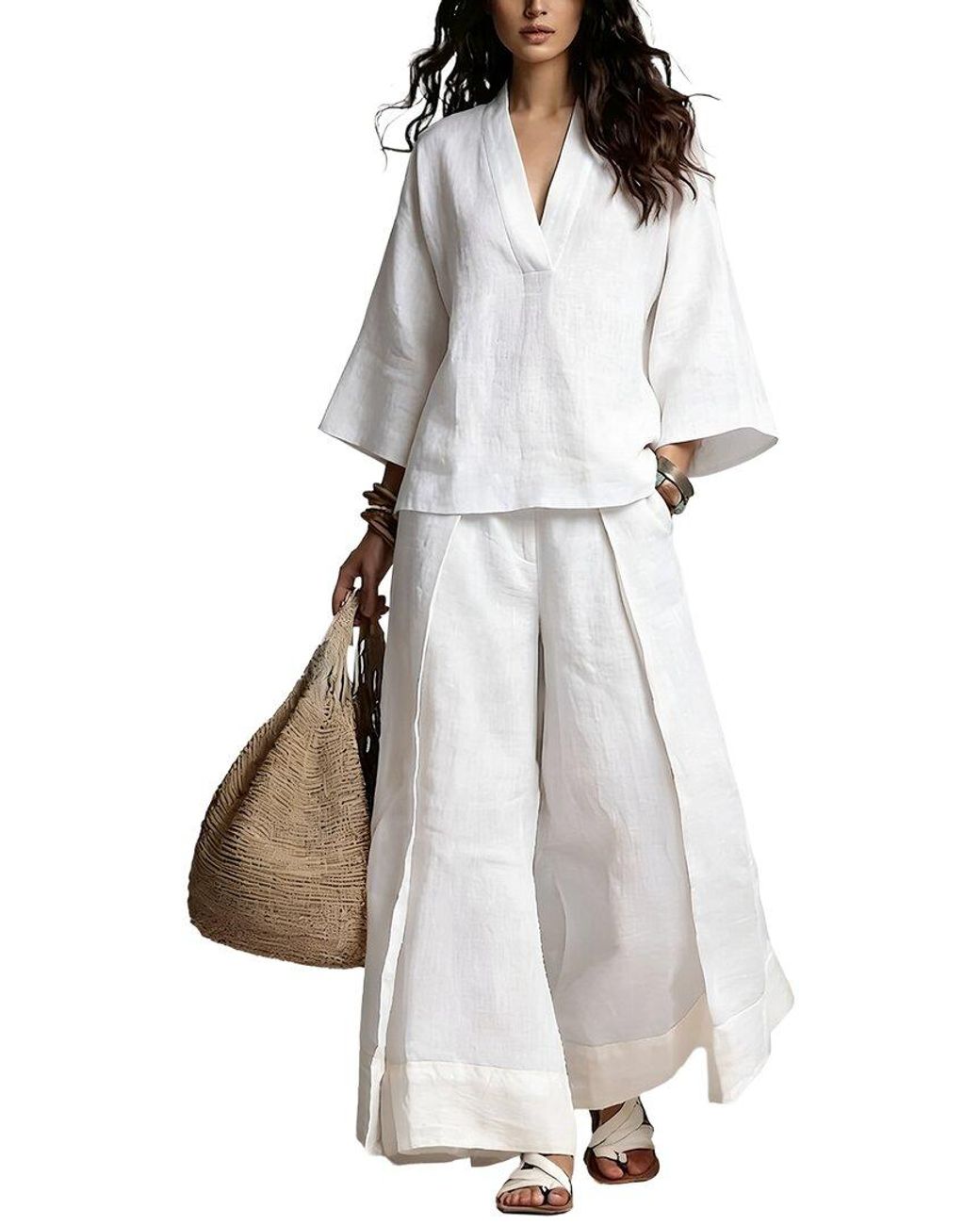 Olivia Taylor White 2Pc Blouse & Pant Set