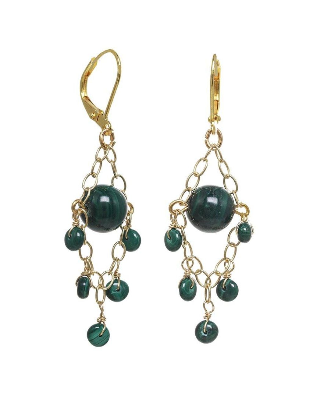 Rachel Reinhardt Jewelry White 14K Over Malachite Chandelier Earrings
