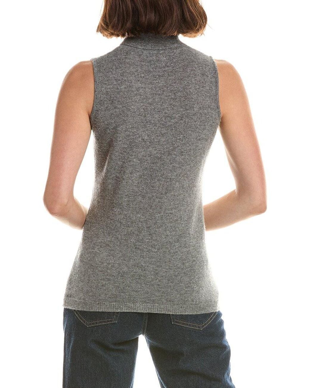 Forte Gray Basic Sleeveless Turtleneck 100% Cashmere Sweater