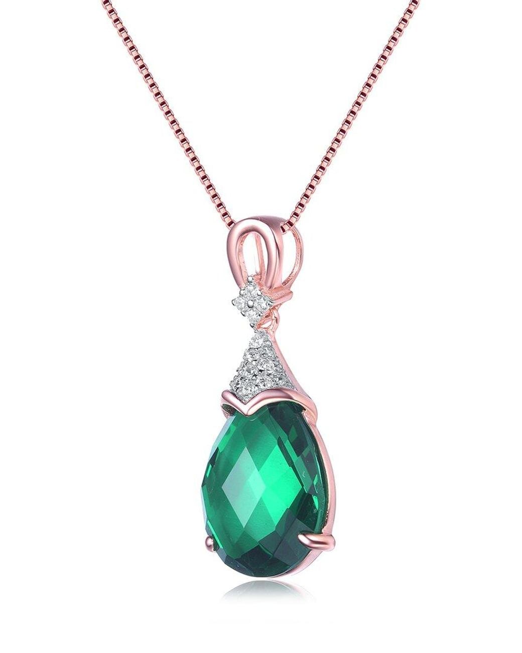 Genevive Jewelry Green 18k Rose Gold Vermeil Cz Teardrop Pendant Necklace