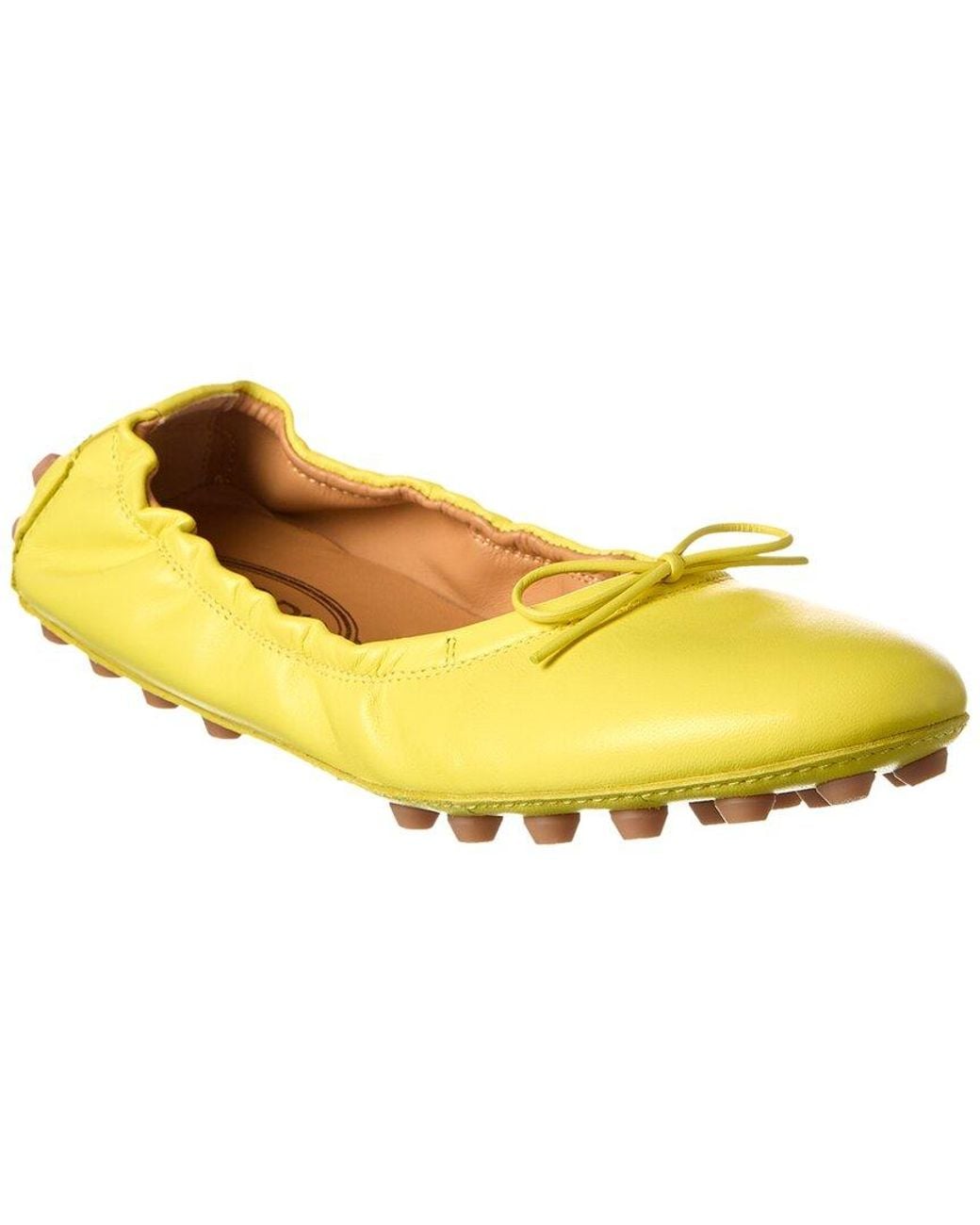 Tod's Yellow Bubble Leather Ballerina Flat