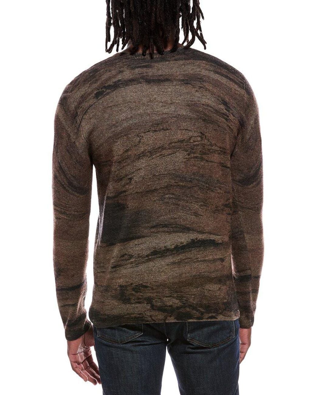 Autumn Cashmere Brown Driftwood Print 100% Cashmere Crewneck Sweater for men