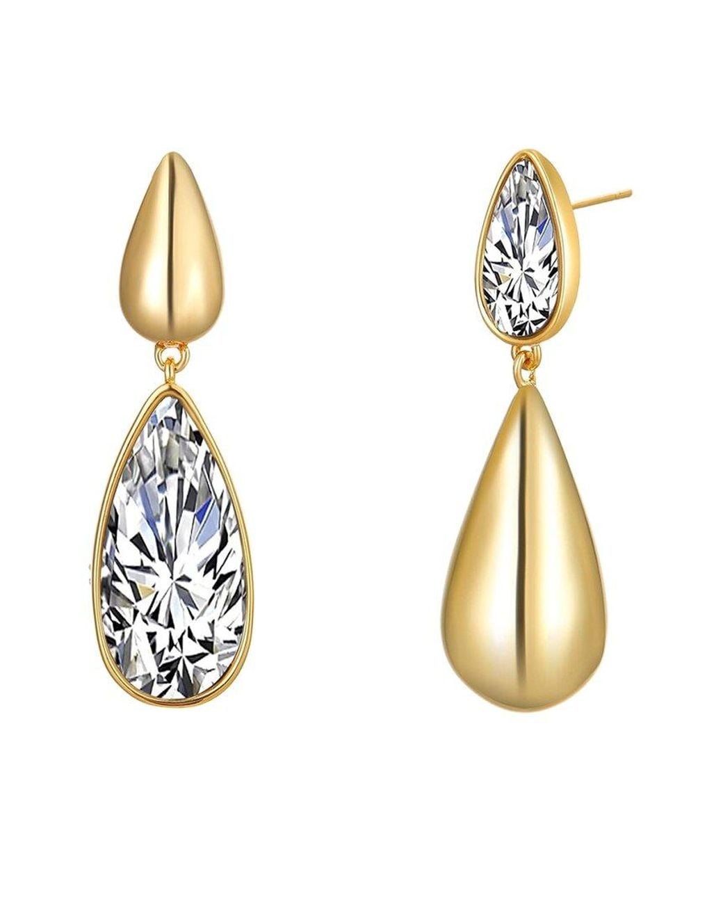 Liv Oliver Metallic 18k Plated Cz Modern Mismatch Drop Earrings
