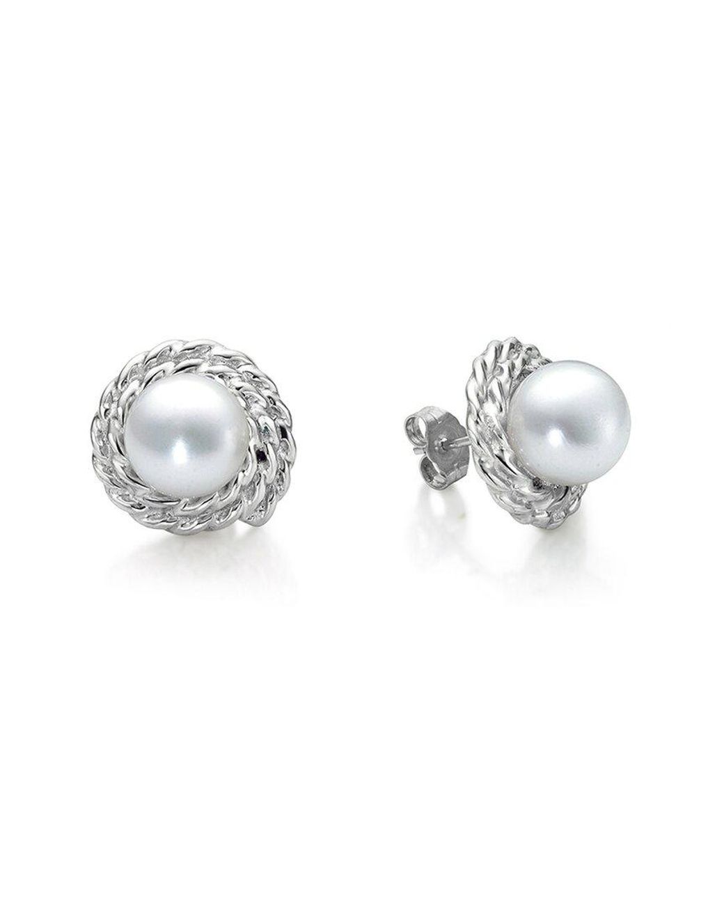 Belpearl Metallic Silver 8.5mm Freshwater Pearl Earrings