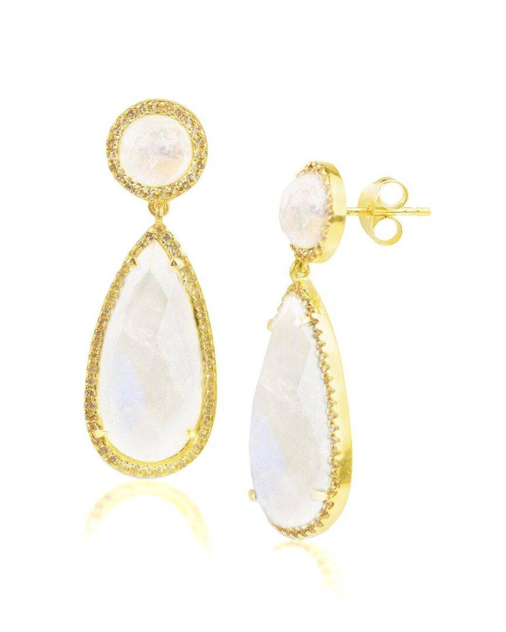 MaxColor Metallic 18K Over 2.20 Ct. Tw. Moonstone Dangle Earrings