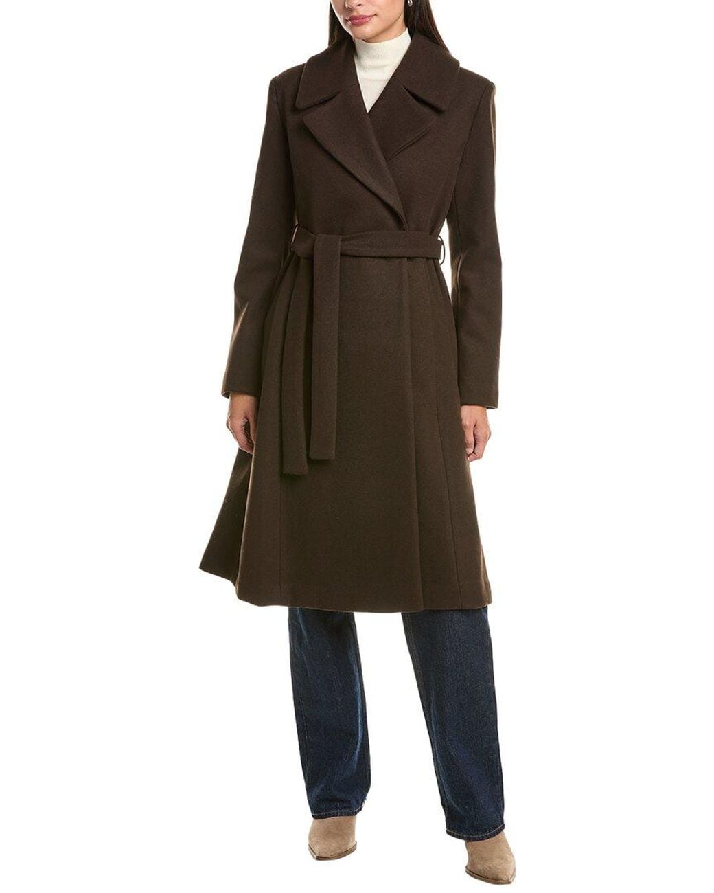 Cece Brown Bow Back Belt Double-Breasted Wrap Coat