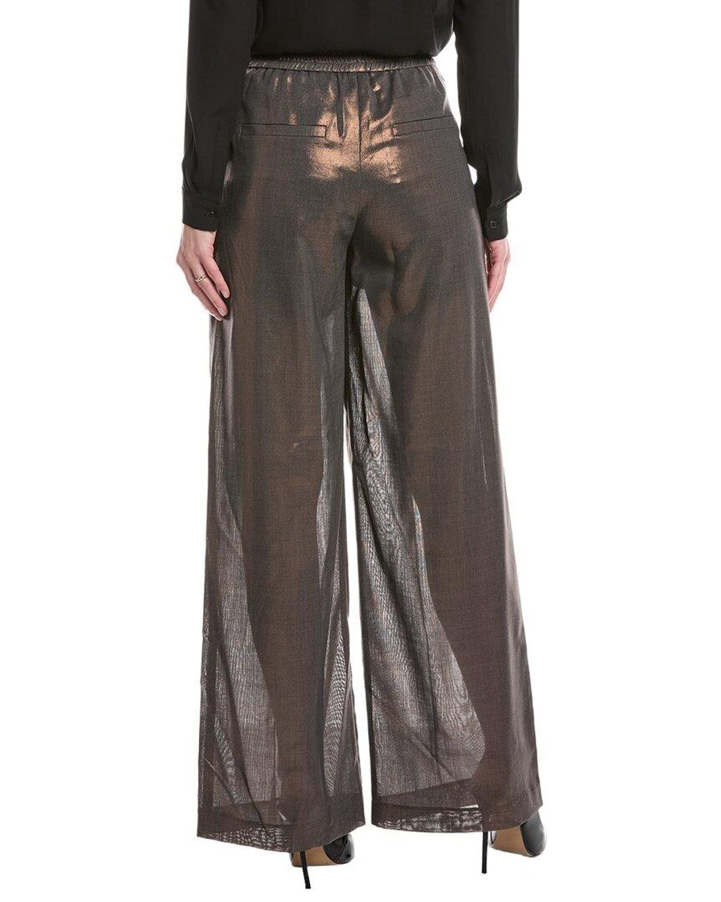 Brunello Cucinelli Gray Metallic Pull-On Wool-Blend Pant