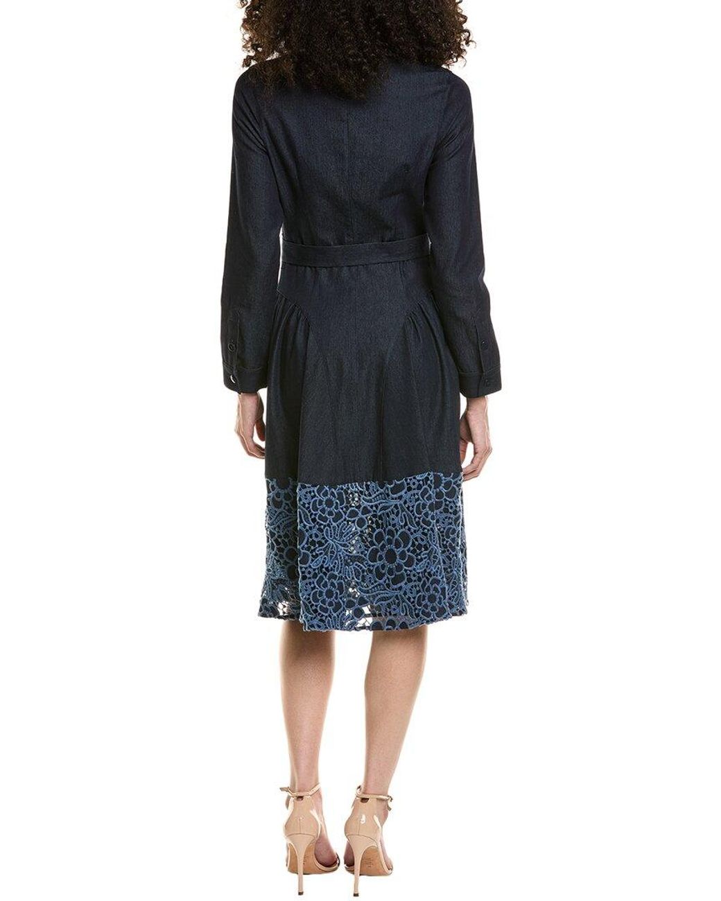 Teri Jon Blue Denim Lace Shirtdress