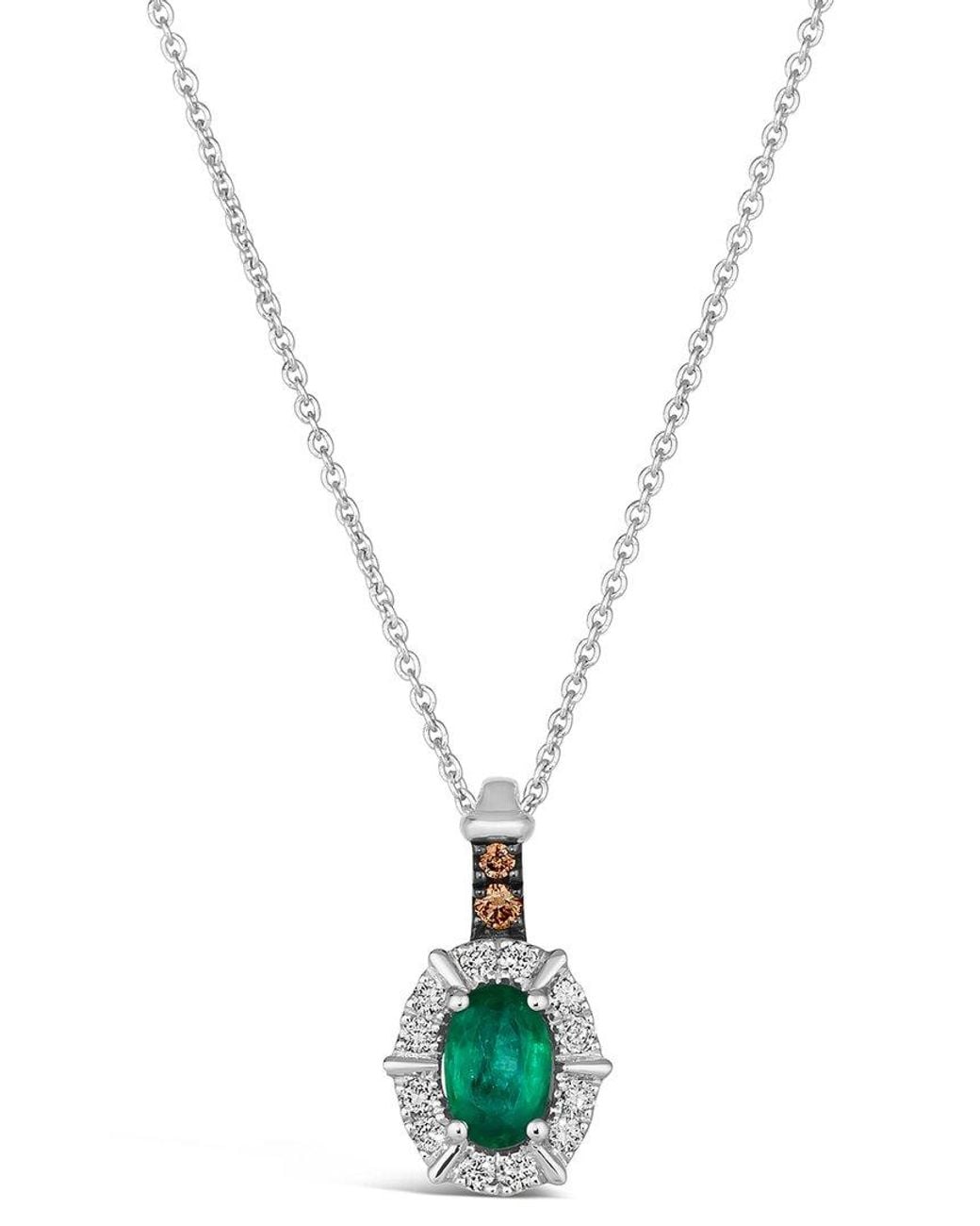 Le Vian Metallic Le Vian 14K 0.46 Ct. Tw. Diamond & Emerald Pendant Necklace