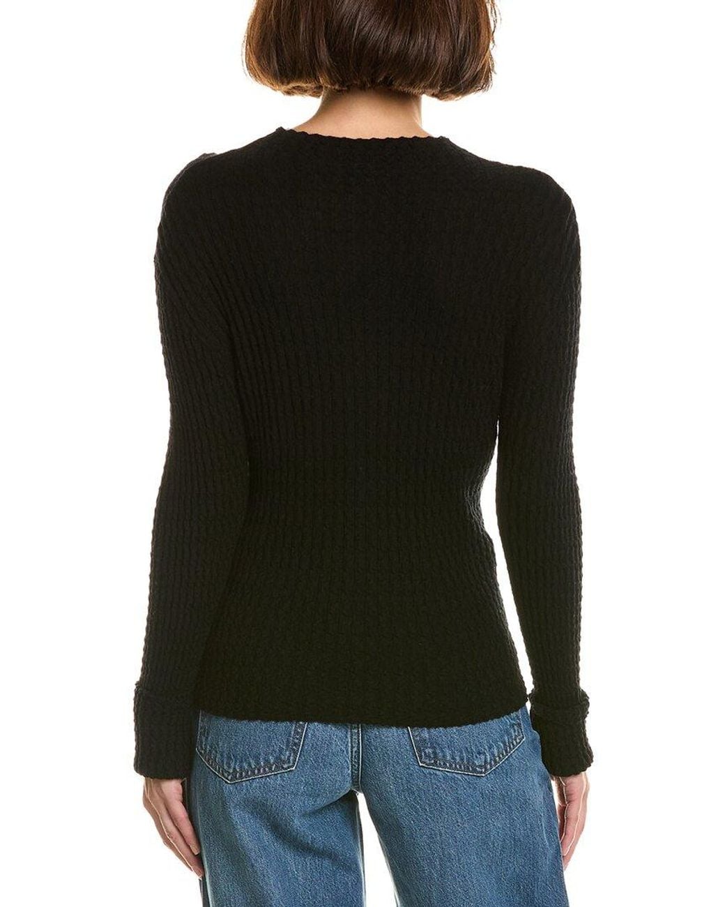 InCashmere Black Wool & Cashmere-Blend Textured Sweater