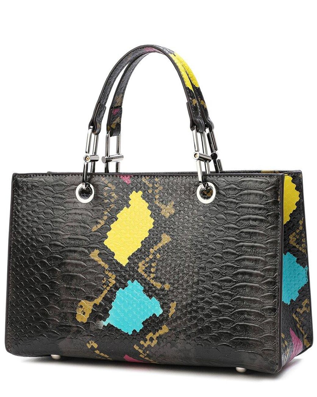 Tiffany & Fred Paris Black Snake-embossed Leather Top Handle Tote