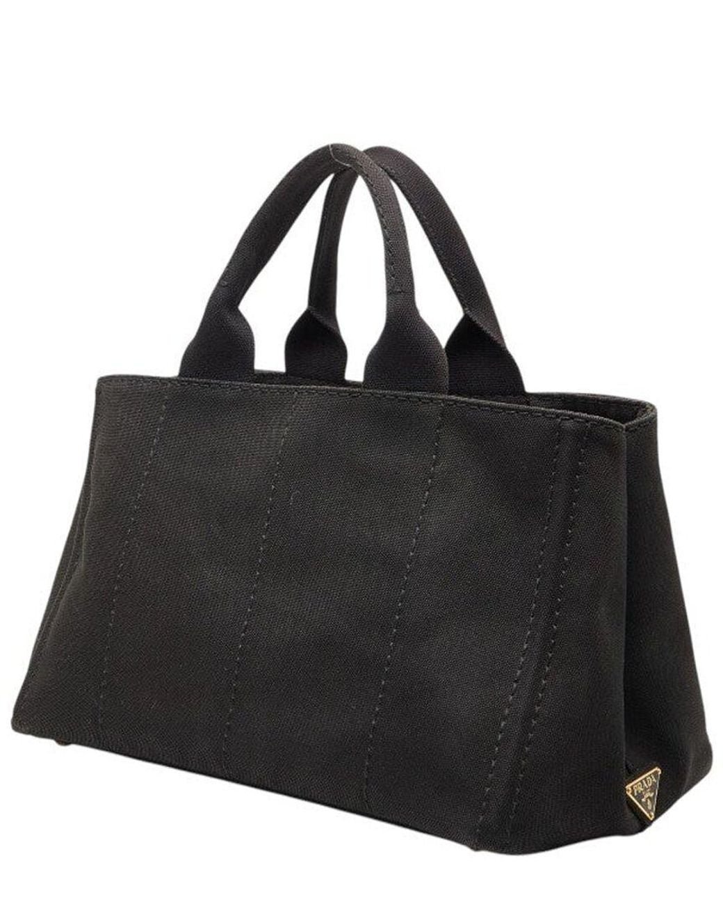 Prada Black Canvas Canapa M Triangle Logo Handbag (Authentic Pre-Loved)