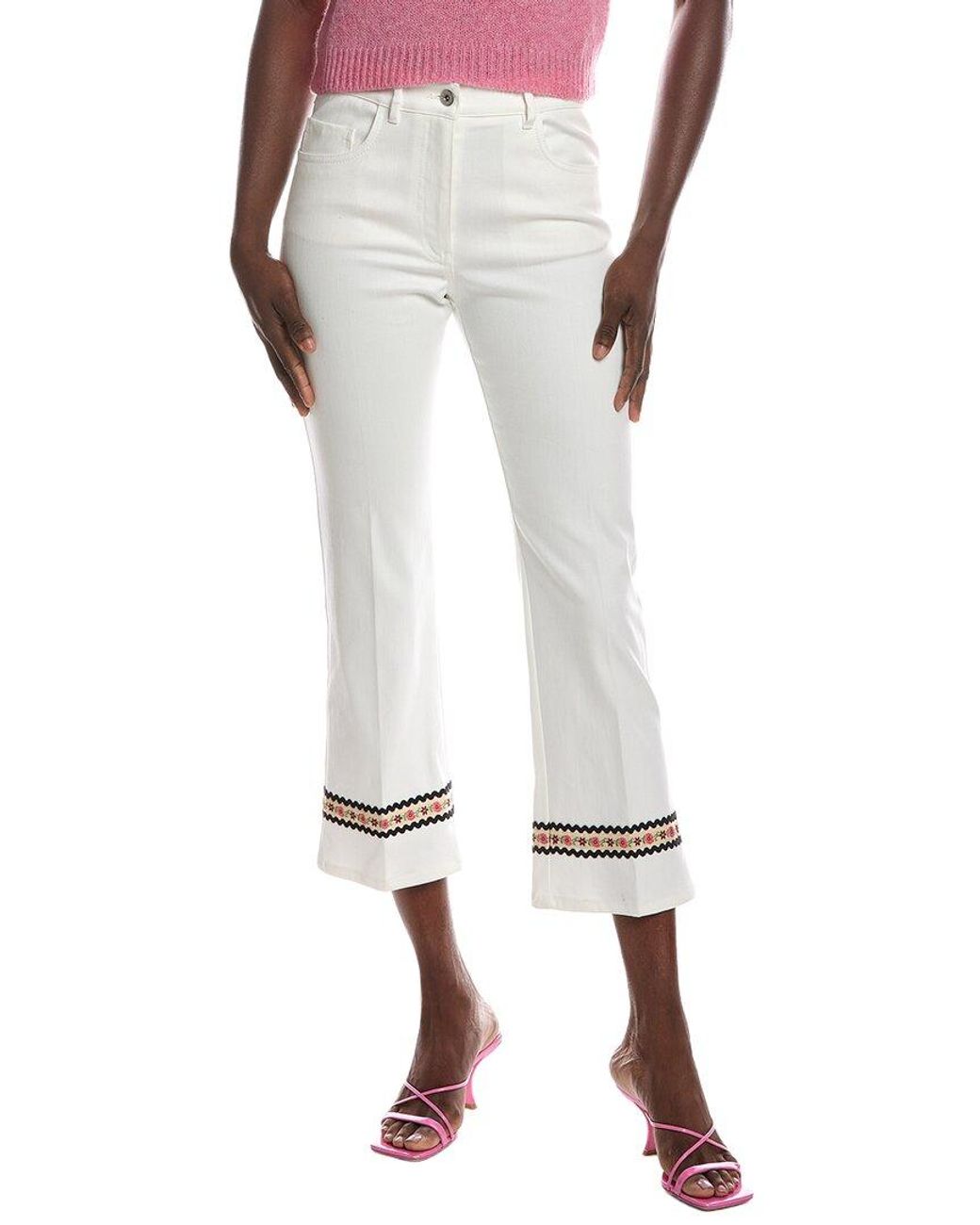 Miu Miu White Cropped Embroidered Stretch Flared Pant