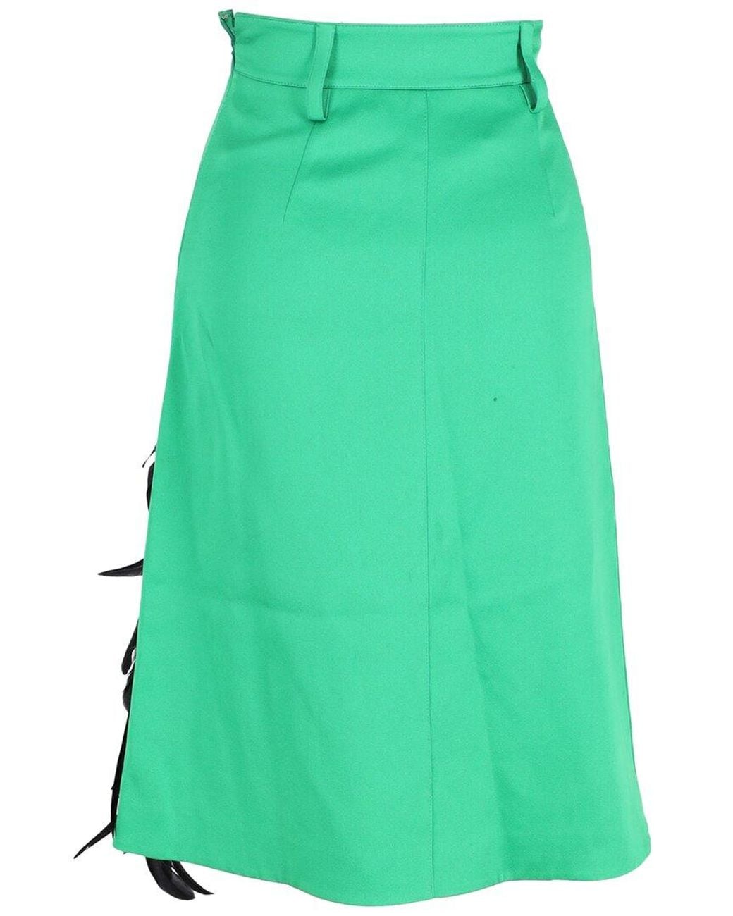Prada Green Feather-Trimmed Knee-Length A-Line Skirt, Size Eu (Authentic Pre- Loved)