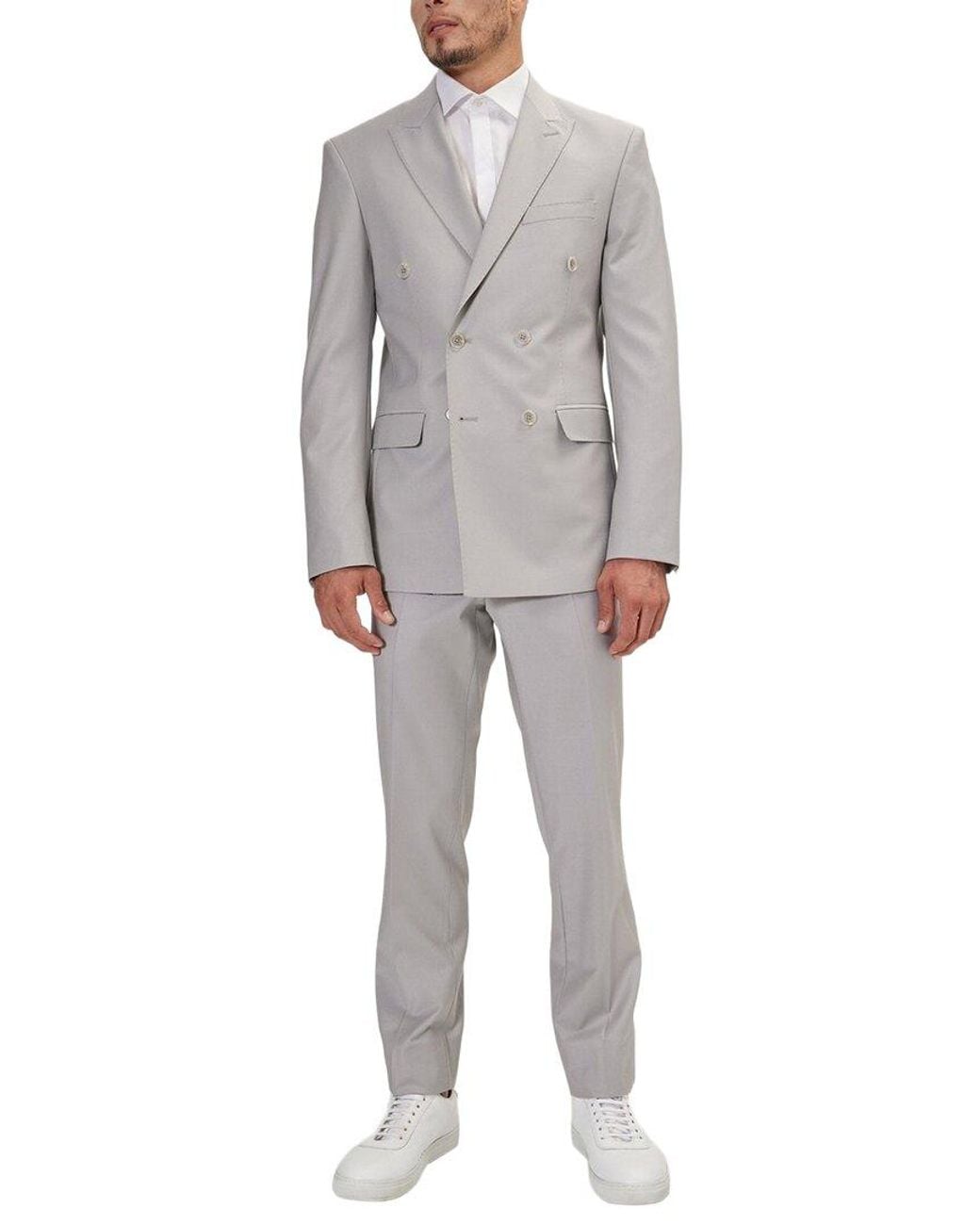 Ron Tomson Gray 2Pc Super Merino Wool-Blend Double-Breasted Suit for men