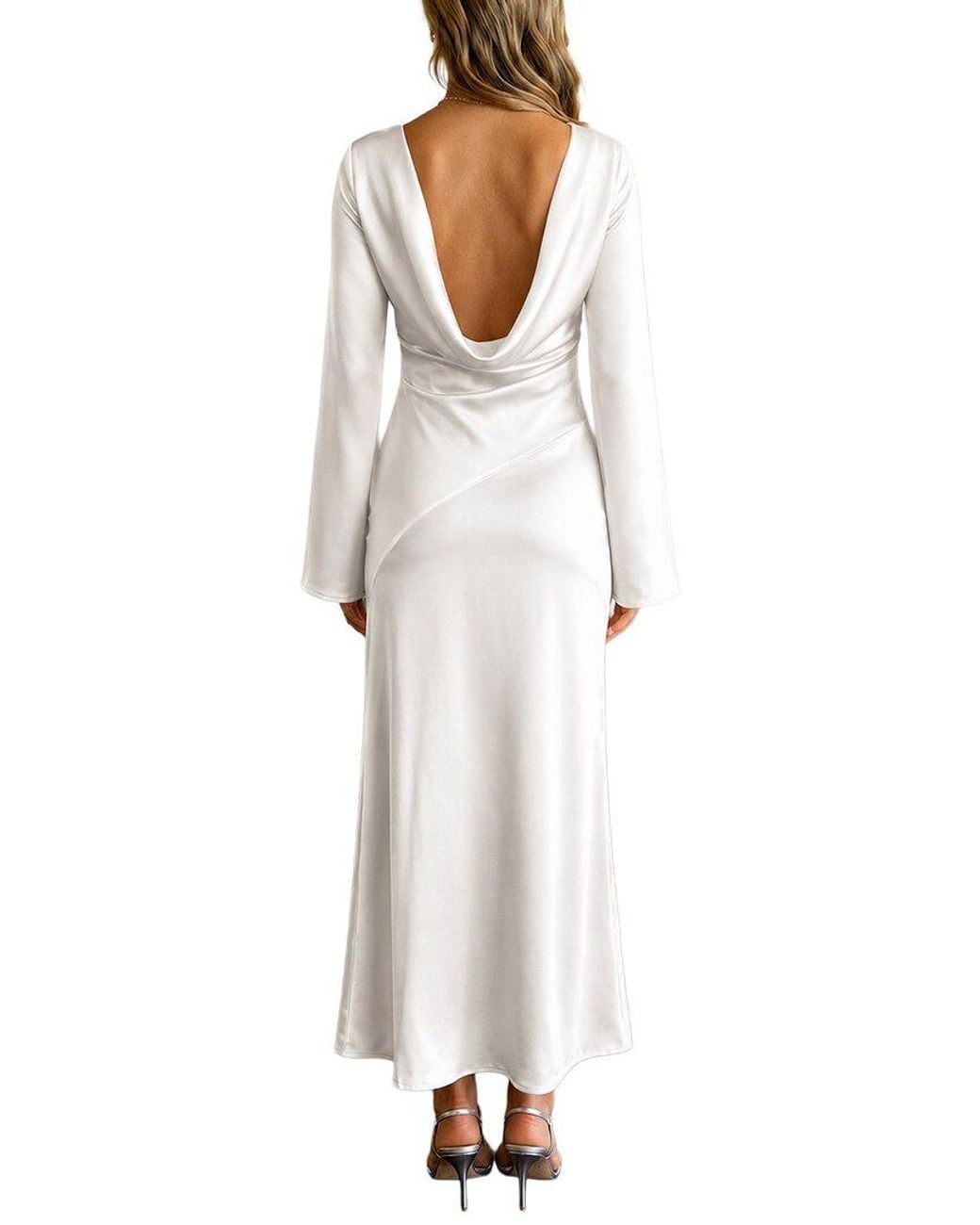 AMINA GLAM White Long Sleeve Maxi Dress