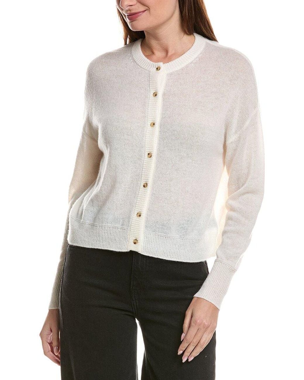 Hannah Rose White Drop-Shoulder 100% Cashmere Cardigan