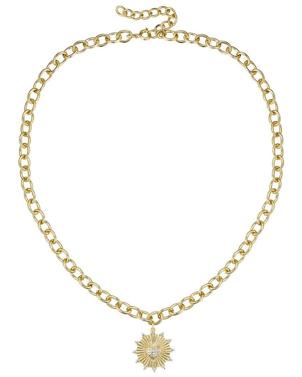 Rachel Glauber Metallic 14k Plated Cz Vintage Shield Sunshine Necklace