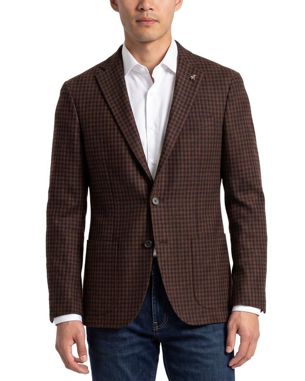 Corneliani Brown Cc Collection Houndstooth Wool-Blend Blazer for men