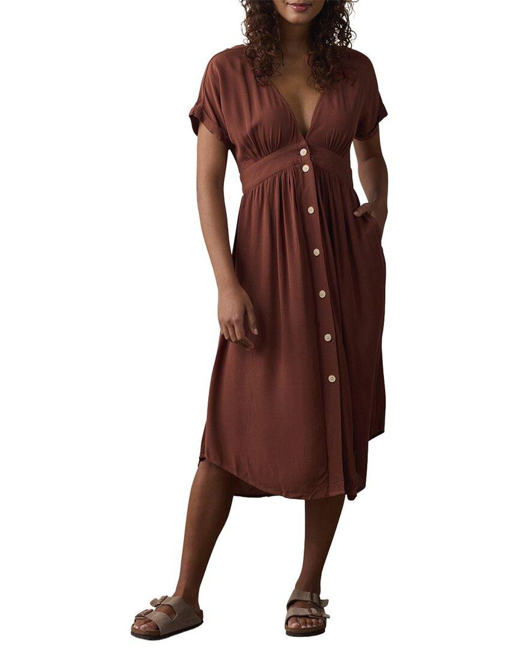 The Normal Brand Brown Deep V Button-Thru Dress